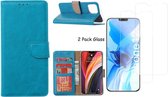 iPhone 12 Pro Max hoesje - portemonnee bookcase / wallet cover Blauw + 2x tempered glass / Screenprotector