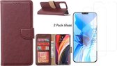 iPhone 12 / 12 Pro hoesje - bookcase / wallet cover portemonnee Bookcase hoes Bordeaux + 2x tempered glass / Screenprotector