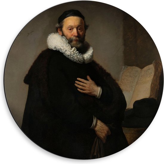 Dibond Wandcirkel - Oude meesters - Johannes Wtenbogaert, Rembrandt van Rijn, 1633 - 50x50cm Foto op Aluminium Wandcirkel (met ophangsysteem)