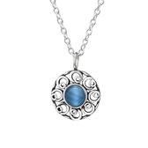 Ketting dames | Zilveren ketting met hanger, bloem met Blue Chalcedony Cat Eye