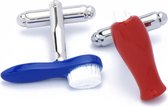 Manchetknopen - Tandenborstel en Tandpasta Blauw en Rood