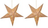 2x stuks houten kerststerren hangdecoratie met verlichting 40 cm - Hangdecoraties - Kerstversiering