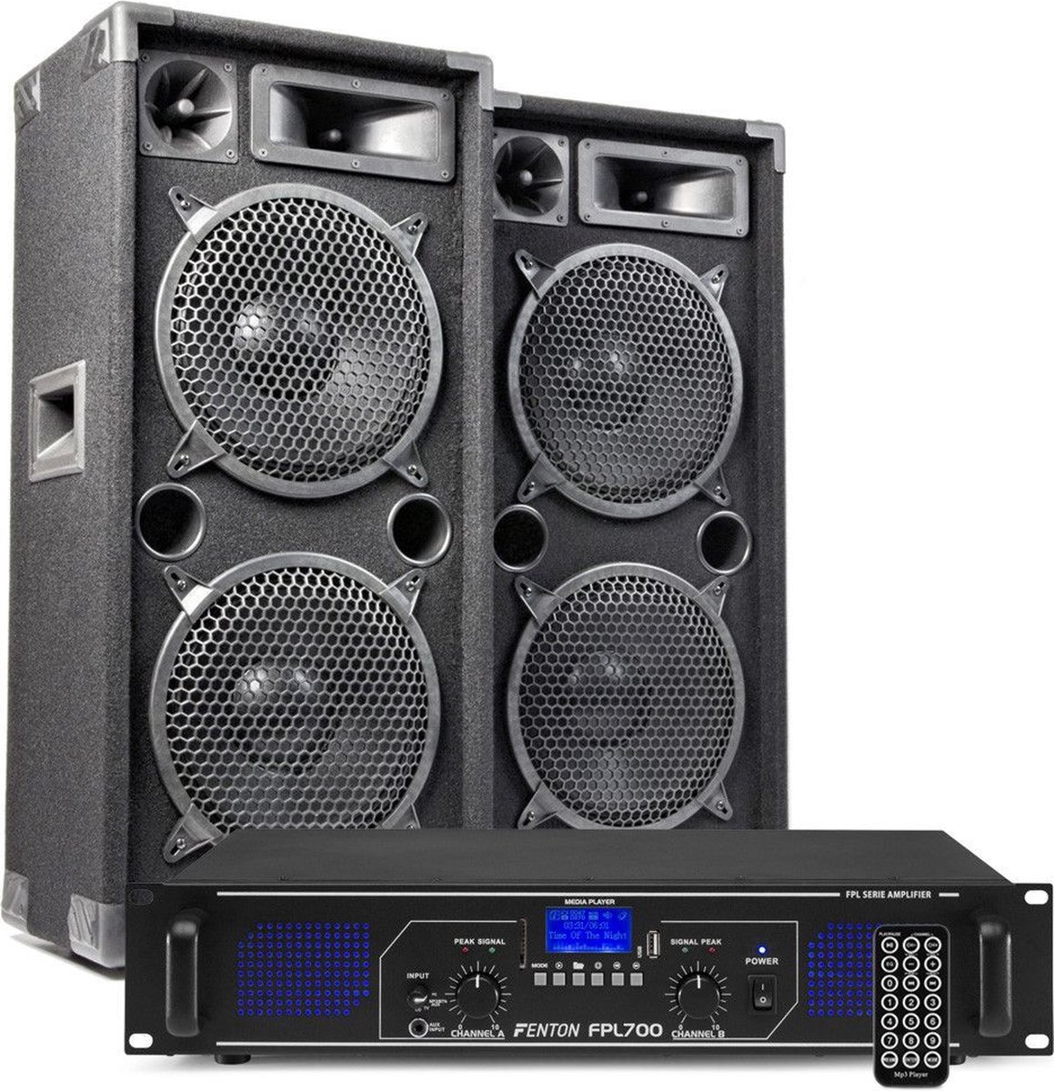 DJ geluidsinstallatie met Bluetooth - MAX210 DJ luidsprekers + Bluetooth versterker combinatie - 2000W - Fenton