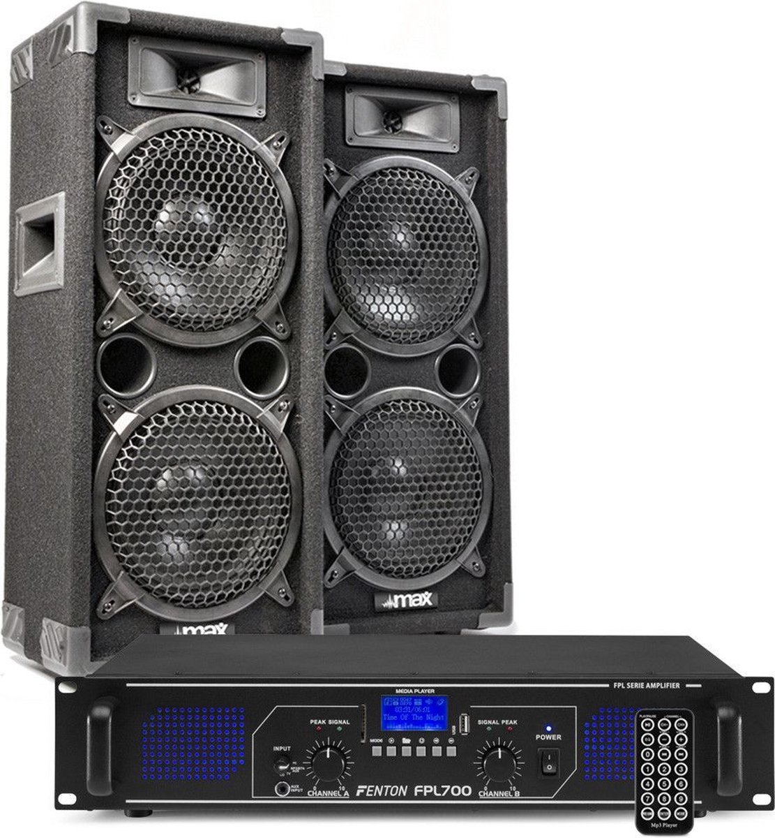 DJ geluidsinstallatie met Bluetooth - MAX28 DJ luidsprekers + Bluetooth versterker combinatie - 1600W - Fenton