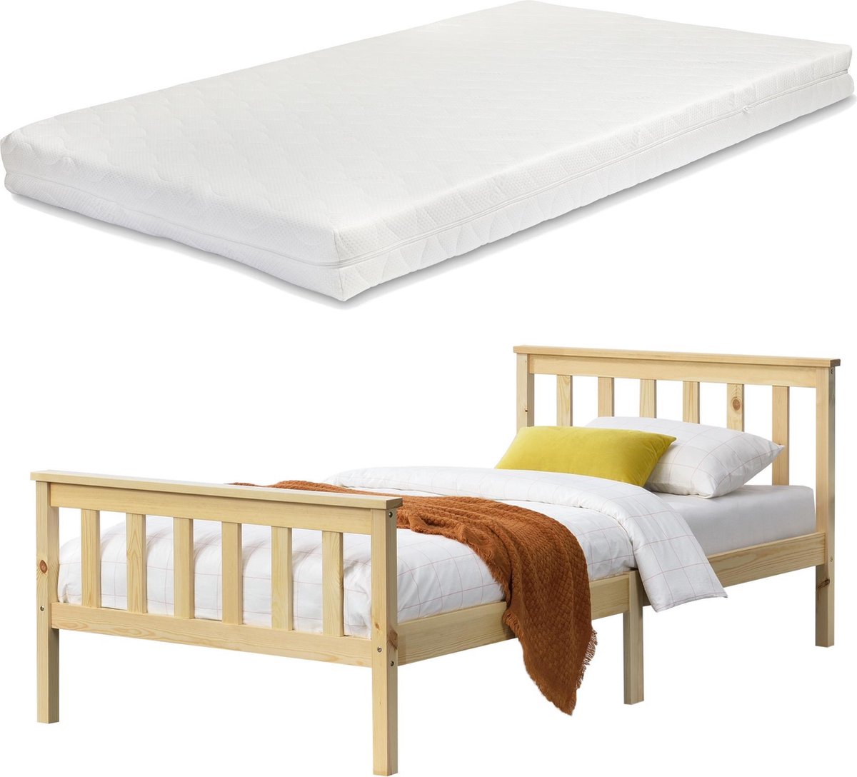 Houten bed Breda met matras 120x200 cm houtkleurig