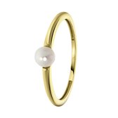 Lucardi Dames Ring met zoetwater parel 4mm - Ring - Cadeau - 14 Karaat Goud - Geelgoud
