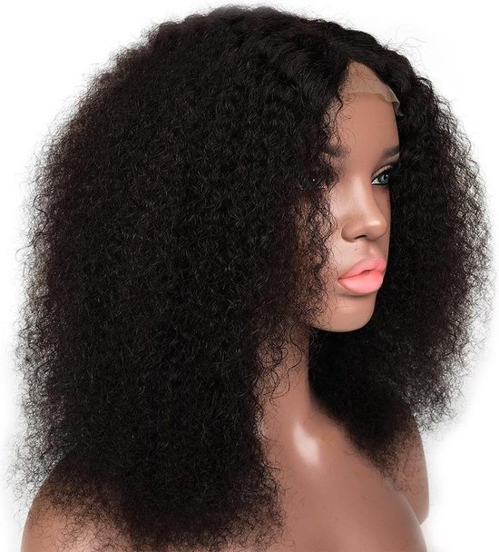 Afro kinky lace front pruik - Zwart - Kinky krullend 100% menselijk haar |