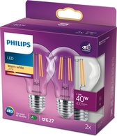 Philips energiezuinige LED Lamp Transparant - 40 W -  E27 - warmwit licht - 2 stuks - Bespaar op energiekosten
