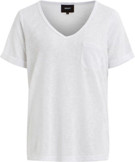 Object Objetessi Slub S/s V-neck Noos Tops & T-shirts Dames - Shirt - Zwart - Maat L