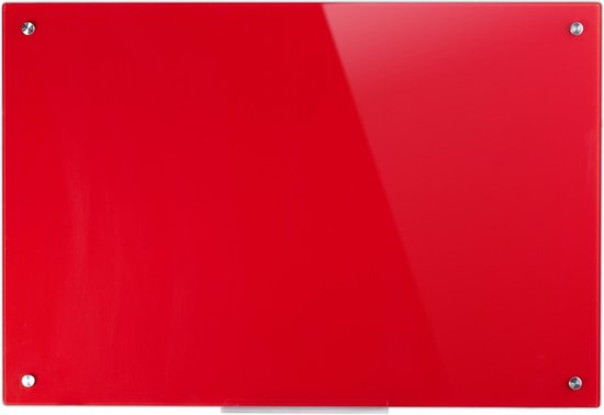 Relaxdays glassboard 60x90 - magnetisch prikbord - magneetbord - memobord - notitiebord - rood