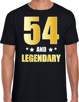 54 and legendary verjaardag cadeau t-shirt / shirt - zwart - gouden en witte letters - voor heren - 54 jaar verjaardag kado shirt / outfit XL