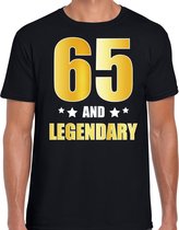 65 and legendary verjaardag cadeau t-shirt / shirt - zwart - gouden en witte letters - voor heren - 65 jaar verjaardag kado shirt / outfit XL