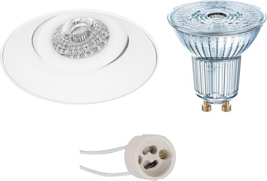 LED Spot Set - OSRAM Parathom PAR16 927 36D - Pragmi Nivas Pro - GU10 Fitting - Dimbaar - Inbouw Rond - Mat Wit - 5.5W - Warm Wit 2700K - Trimless - Kantelbaar - Ø150mm