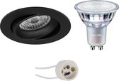 LED Spot Set - Pragmi Delton Pro - GU10 Fitting - Inbouw Rond - Mat Zwart - Kantelbaar - Ø82mm - Philips - MASTER 927 36D VLE - 3.7W - Warm Wit 2200K-2700K - DimTone Dimbaar