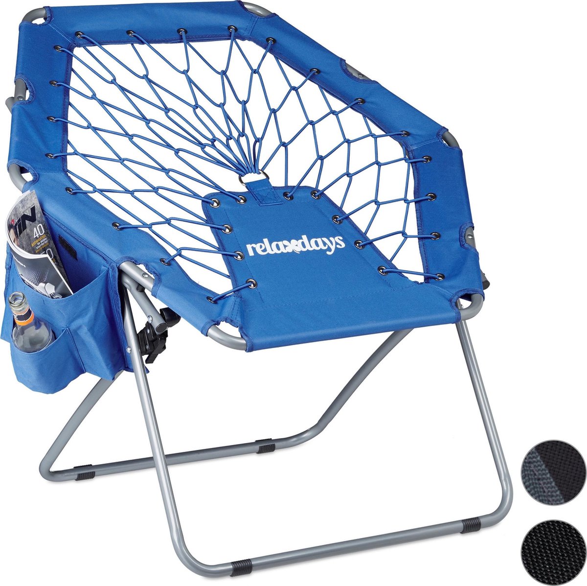 Relaxdays bungee stoel blauw elastische vering bungee chair vouwbaar