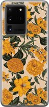 Samsung S20 Ultra hoesje - Bloemen geel | Samsung Galaxy S20 Ultra hoesje | Siliconen TPU hoesje | Backcover Transparant
