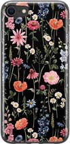 iPhone SE 2020 hoesje siliconen - Dark flowers - Soft Case Telefoonhoesje - Bloemen - Transparant, Zwart