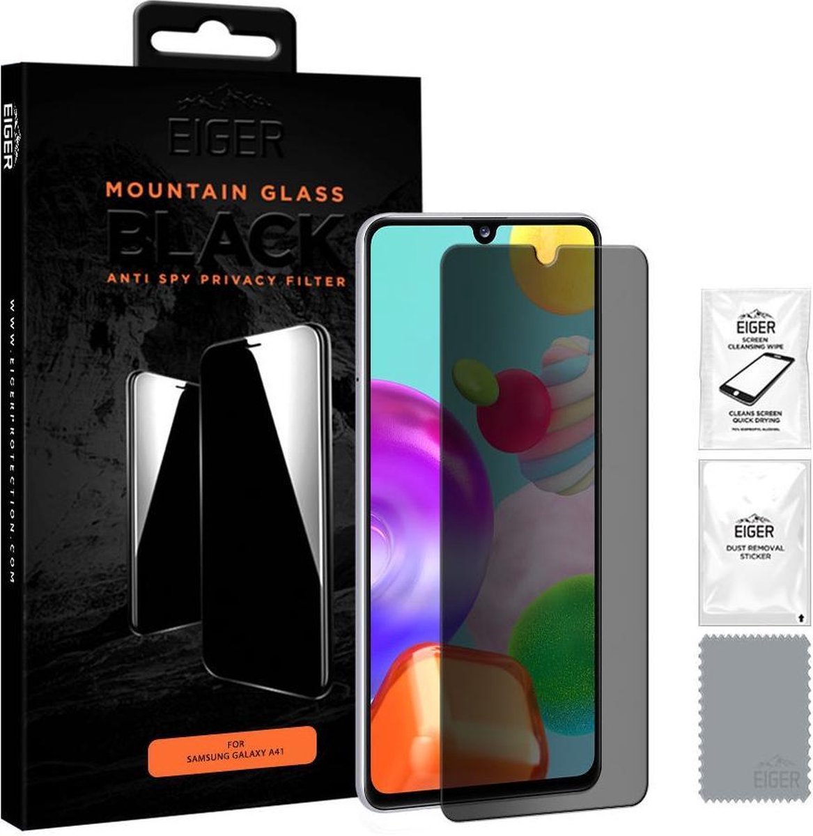 Eiger Privacy Glass Screen Protector Plat Geschikt voor Samsung Galaxy A41