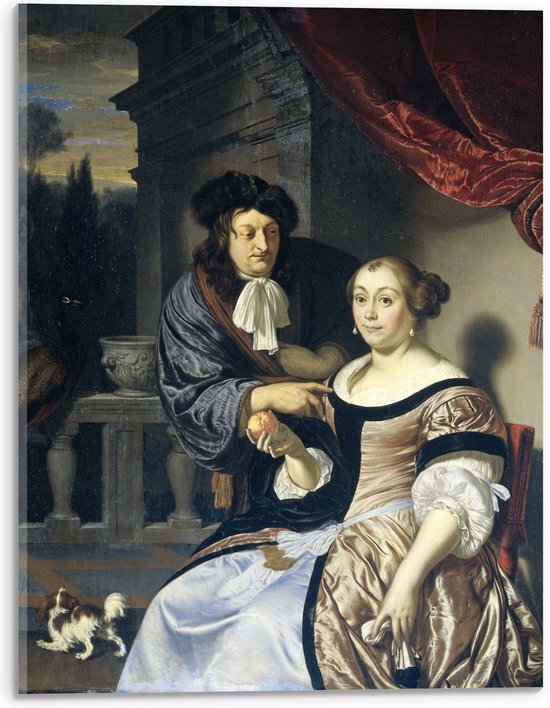 Acrylglas - Oude meesters - Een heer en een dame, Frans van Mieris (I), 1678 - 30x40cm Foto op Acrylglas (Met Ophangsysteem)