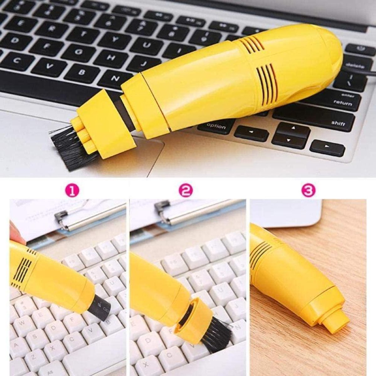 Auto-interieurreiniger USB Stofzuiger Geel met Accessoires - afbeelding 3