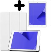 Hoes Geschikt voor iPad 10.2 2019 Hoes Luxe Hoesje Book Case Met Screenprotector - Hoesje Geschikt voor iPad 7 Hoes Cover - Wit