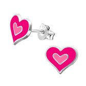 Oorbellen meisje | Kinderoorbellen meisje zilver | Zilveren oorstekers, hart in twee tinten roze | WeLoveSilver