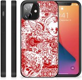Back Case TPU Siliconen Hoesje iPhone 12 Mini GSM Hoesje met Zwarte rand Angel Skull Red