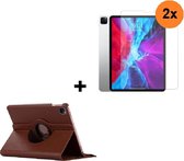 iPad Pro 2020 Hoesje + iPad Pro 2020 Screenprotector - 12.9 inch - Tablet Cover Case Bruin + 2x Screenprotector