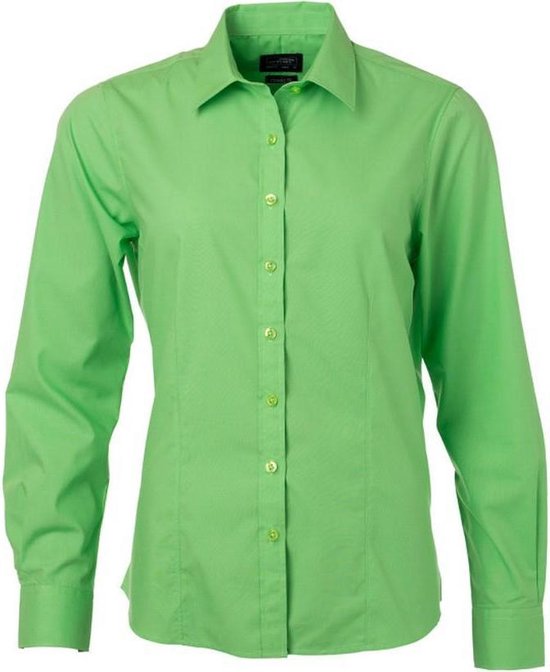 Chemise en popeline à manches longues pour femmes / femmes James and Nicholson (vert citron)