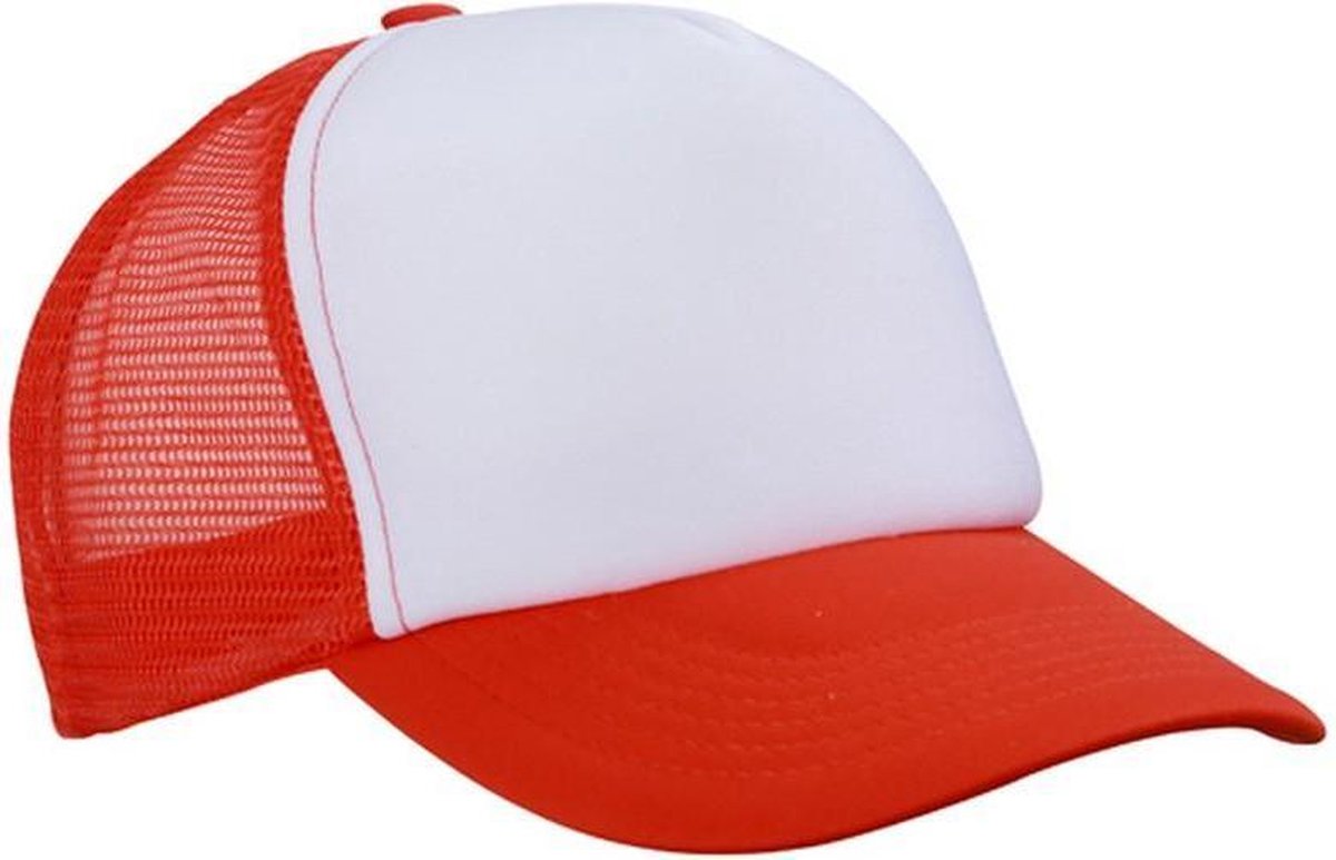 Myrtle Beach Volwassenen Unisex 5 Panel Polyester Mesh Cap (Wit/Grenadine)