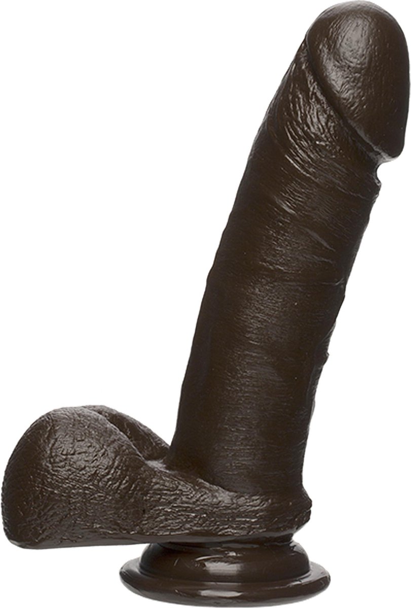 Goedkoopste Doc Johnson Perfect D - Realistische FIRMSKYN Dildo met Ballen - 18 cm chocolate