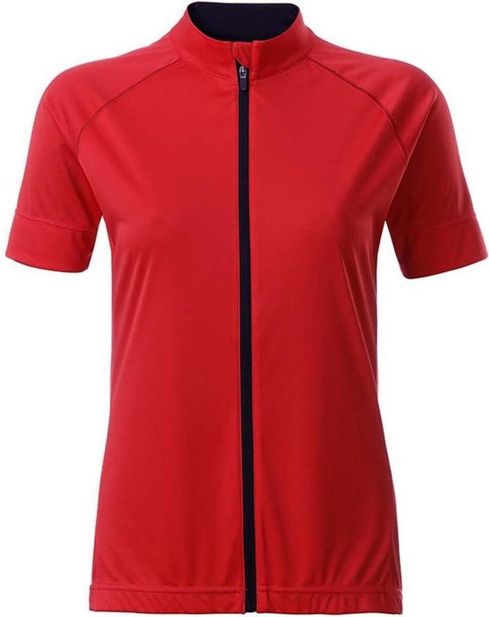James and Nicholson Dames/damesfietsen Volle Ritssluiting T-Shirt (Tomaat rood/zwart)