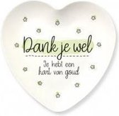 Bamboe bordje - Hart - "Dank je wel - Je hebt een hart van goud" - In cadeauverpakking met gekleurd lint