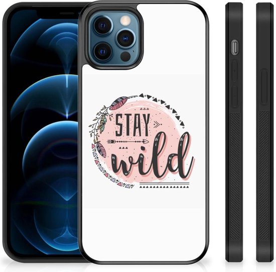 Coque arrière en Siliconen iPhone 12 Pro | Étui pour téléphone 12 (6,1 po) avec bordure noire Boho Stay Wild