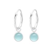 Ronde Edelsteen Oorringen | Oorbellen 925 zilver met aqua chalcedoon edelsteen | 12 mm