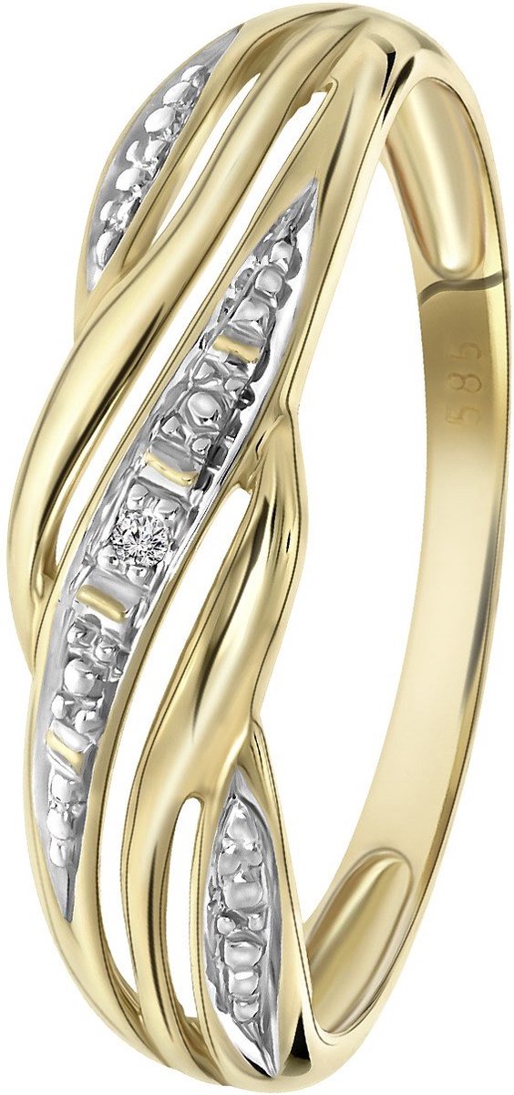 Lucardi - Dames Bicolor ring met diamant 0,01ct - Ring - Cadeau - 14 Karaat Goud - Witgoud en Geelgoud