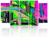 Schilderij , Abstract Landschap ,4 maten , 5 luik , multikleur, wanddecoratie , Premium print , XXL