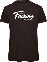 Kerst t-shirt zwart XXL - Happy fucking new year - wit - soBAD. | Kerst | Nieuwjaar | Unisex | T-shirt dames | T-shirt mannen