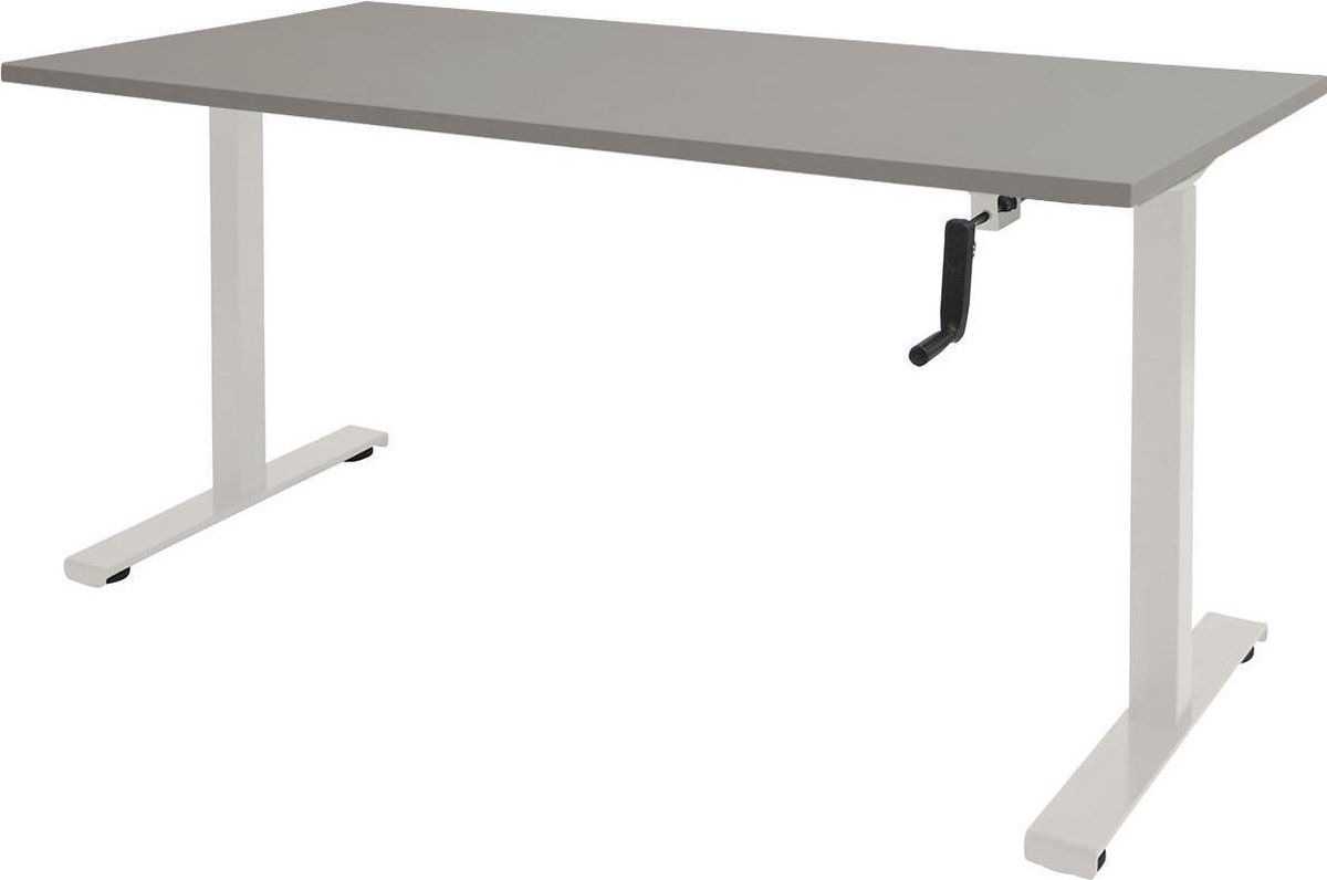 RoomForTheNew Bureau Heathrow Slinger-Desk - Zit sta Bureau - Zit sta Bureau Elektrisch - Gaming Bureau - Game Bureau - Verstelbaar Bureau - standing Desk - slinger bureau--Grijs blad-Wit  onderstel- 140x80