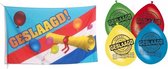Vlag geslaagd/afgestudeerd met diploma + 8x geslaagd thema versiering ballonnen 30 cm - Hoera, geslaagd en feest - Feestartikelen