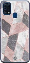 Samsung M31 hoesje siliconen - Stone grid marmer | Samsung Galaxy M31 case | Roze | TPU backcover transparant