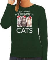 Kitten Kerstsweater / Kersttrui All I want for Christmas is cats groen voor dames - Kerstkleding / Christmas outfit L