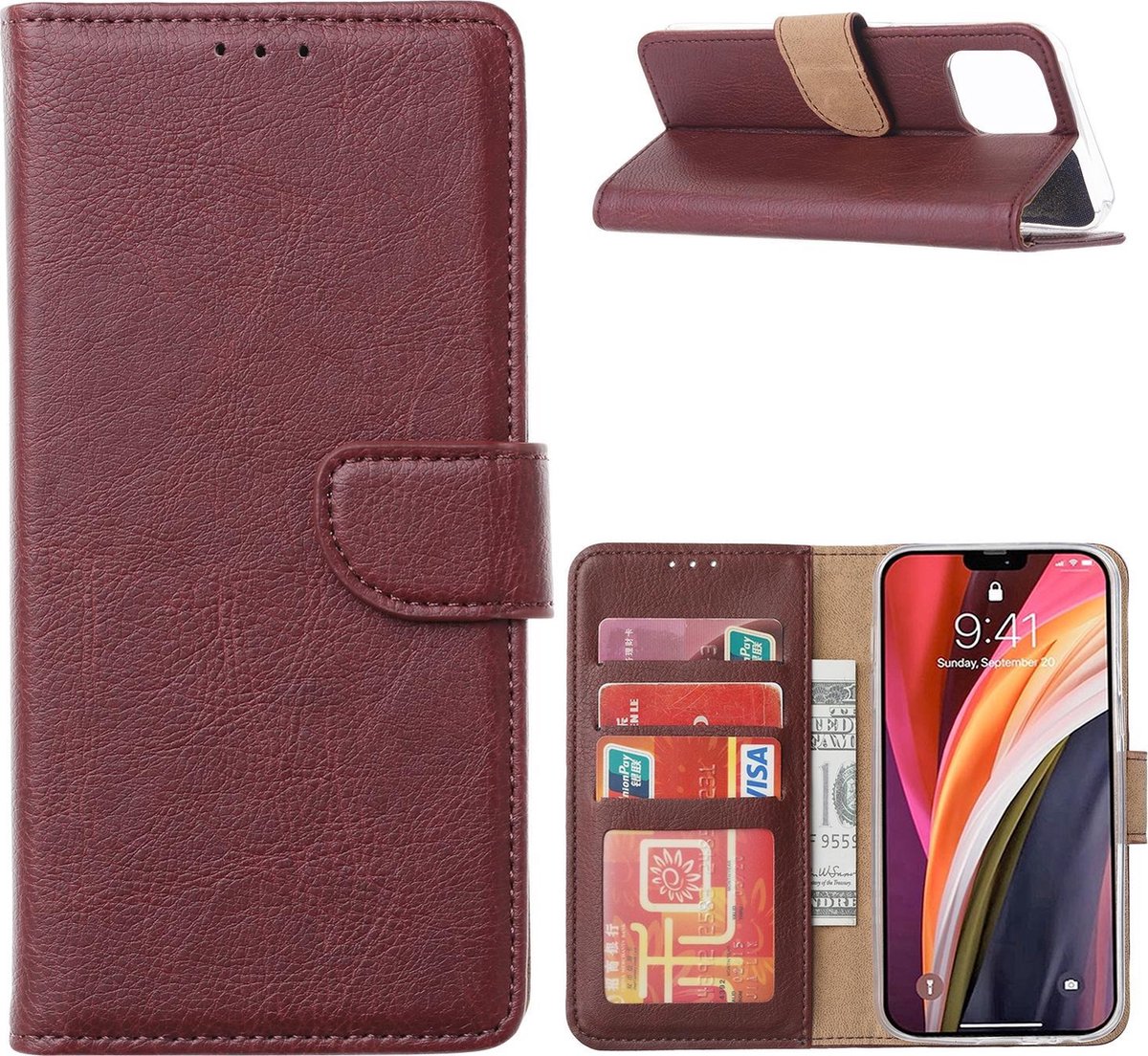 Hoesje iPhone 12 Pro Max Bordeaux met Pasjeshouder