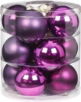 12x Paarse glazen kerstballen 8 cm glans en mat - Kerstboomversiering paars