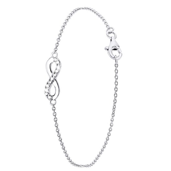 Lucardi Dames Armband infinity met zirkonia - Echt Zilver - Armband - Cadeau - Moederdag - 18 cm - Zilverkleurig