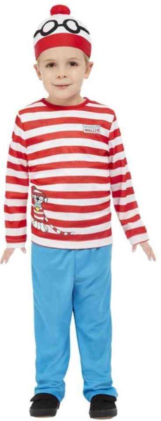 Smiffy's - Where's Wally Kostuum - Waar Is Wally Nu Gebleven Kind Kostuum - Rood / Wit / Blauw - Maat 116 - Carnavalskleding - Verkleedkleding