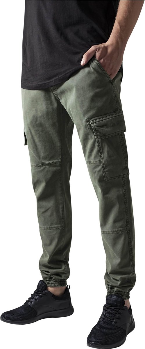 Urban Classics Washed Cargo Twill Heren joggingbroek Taille 30 inch Groen