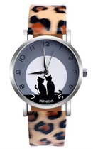 Hidzo Horloge Paphitak Katten - ø 37 mm - Panterkleur - Kunstleer - In Horlogedoosje