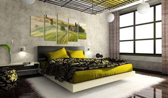 Peinture - Toscane, Vert, 5 panneaux, décoration murale, impression premium sur toile