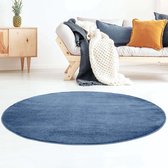 Rond vloerkleed effen velours Gala - donkerblauw 150 cm rond